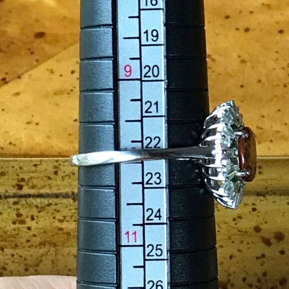 Natural Orange Garnet Moissanite Sterling Silver Ring Size 10 - Picture 3 of 9